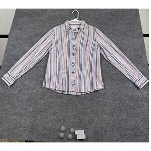 Tommy Hilfiger Womens Large Striped Button Down Shirt Long Sleeve Multi Color L